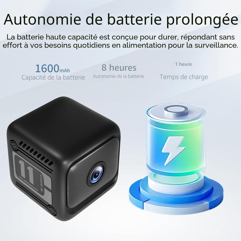 Mini caméra espion cachée 4K HD Bluetooth et WiFi sans fil pour intérieur et extérieur avec vision nocturne, détection de mouvement, enregistrement à distance, grand angle de 130°, contrôle par