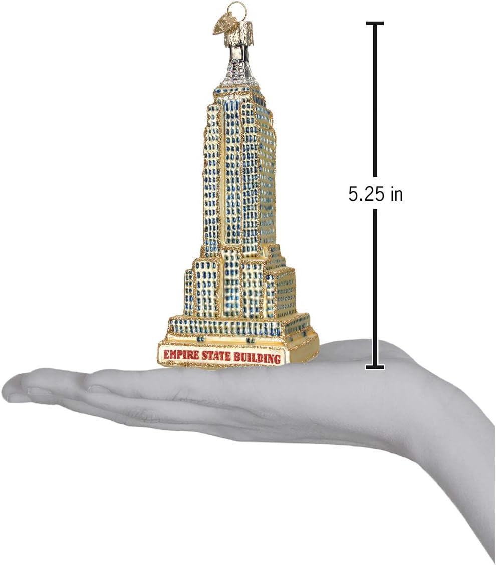 Old World Christmas Ornaments: Cities, Places and Landmarks Glass Blown Ornaments for Christmas Tree, Empire State, White (20059)