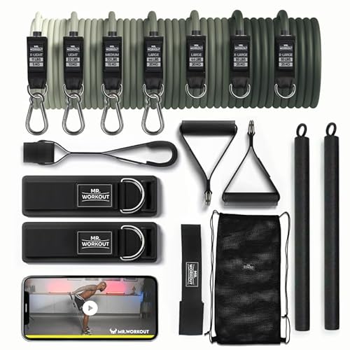 Mr.WORKOUT Fitness-Set PRO Multifunktionsstange – 7 Widerstandsbänder, Griffe, Gurte, Verankerungen, Tragetasche – Muskelaufbau, Gewichtszunahme – Training zu Hause, im Freien Mr.WORKOUT Fitness-Set PRO Multifunktionsstange – 7 Widerstandsbänder, Griffe, Gurte, Verankerungen, Tragetasche – Muskelaufbau, Gewichtszunahme – Training zu Hause, im Freien