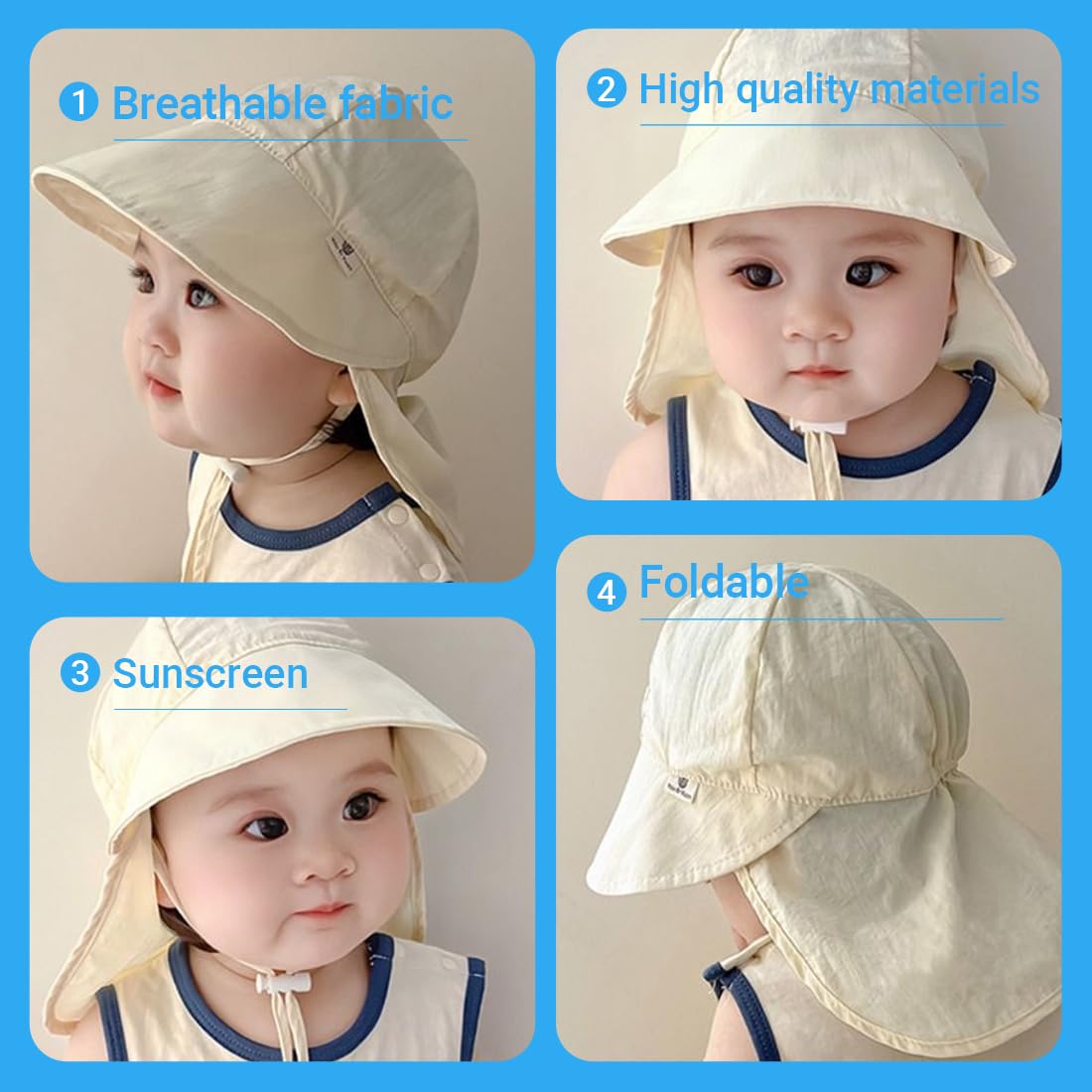 Unisex Bambino Secchio Regolabile Protezione Del Sole Cappello,Cappellino Neonata Estivo,Cappello Sole Neonato,Cappello Mare Neonato,Berretto Pescatore Neonato(Beige)