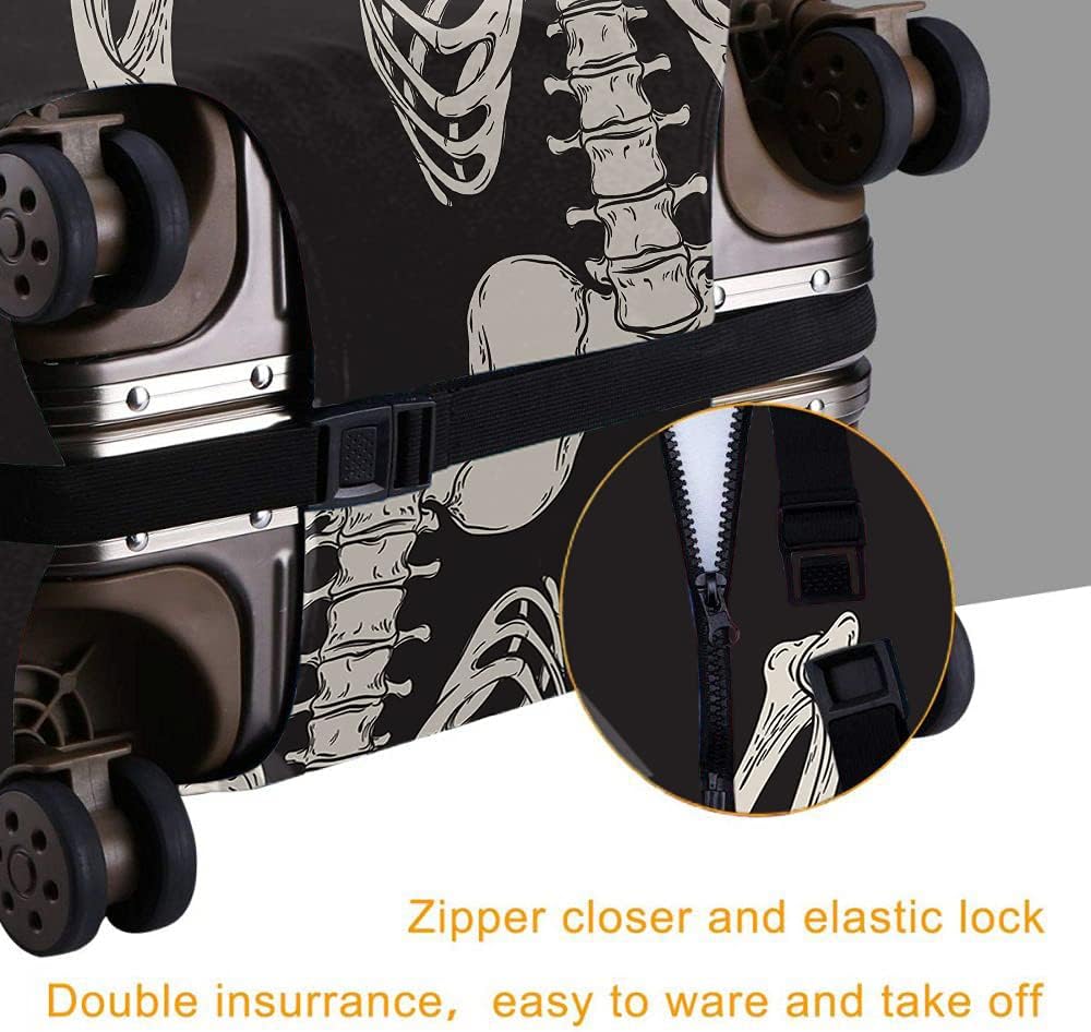 review WONDERTIFY Skeleton Bone Love Music Suitcase Cover Halloween Rock Roll Skull Travel Elastic Protective Washable Suitcase Protector Black White Fits 25 To 28 Inch