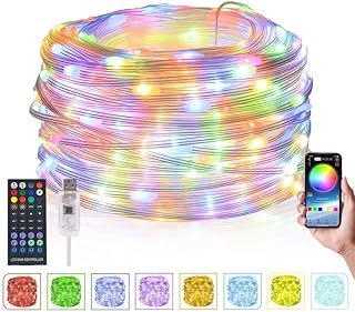 Rope Lights Outdoor, IP67 Waterproof Outdoor Fairy Lights, 10M 100 LED Rope Lights, Timer, Low Voltage, Powered by USB, LED Rope Lights with Remote for Garden, Gazebo, Caravan, Camping Tent, Fence