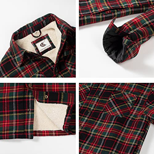 Image of COEVALS CLUB Men's Flannel Shacket Casual Button Snap Sherpa Quilted Lined Premium Jacket Shirts