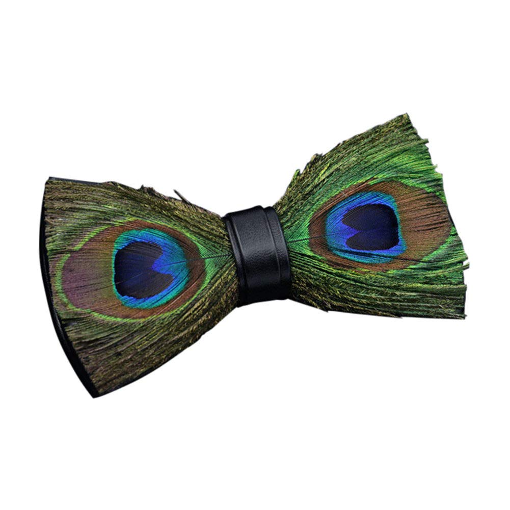 Drasawee Men's Handmade Feather Leather Bowtie Formal Party Bowties