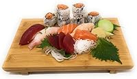 Vista 6 de THY COLLECTIBLES Sashimi - Plato de bambú para servir sushi, vajilla de estilo japonés, bandeja de corte de bambú