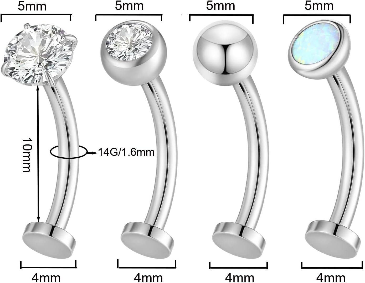4 Pcs 14G Titanium Floating Belly Button Rings for Women Hypoallergenic Flat Back Belly Button Ring 8mm/10mm/12mm/14mm Internally Threaded CZ Navel Rings Piercing Jewelry - Image 2