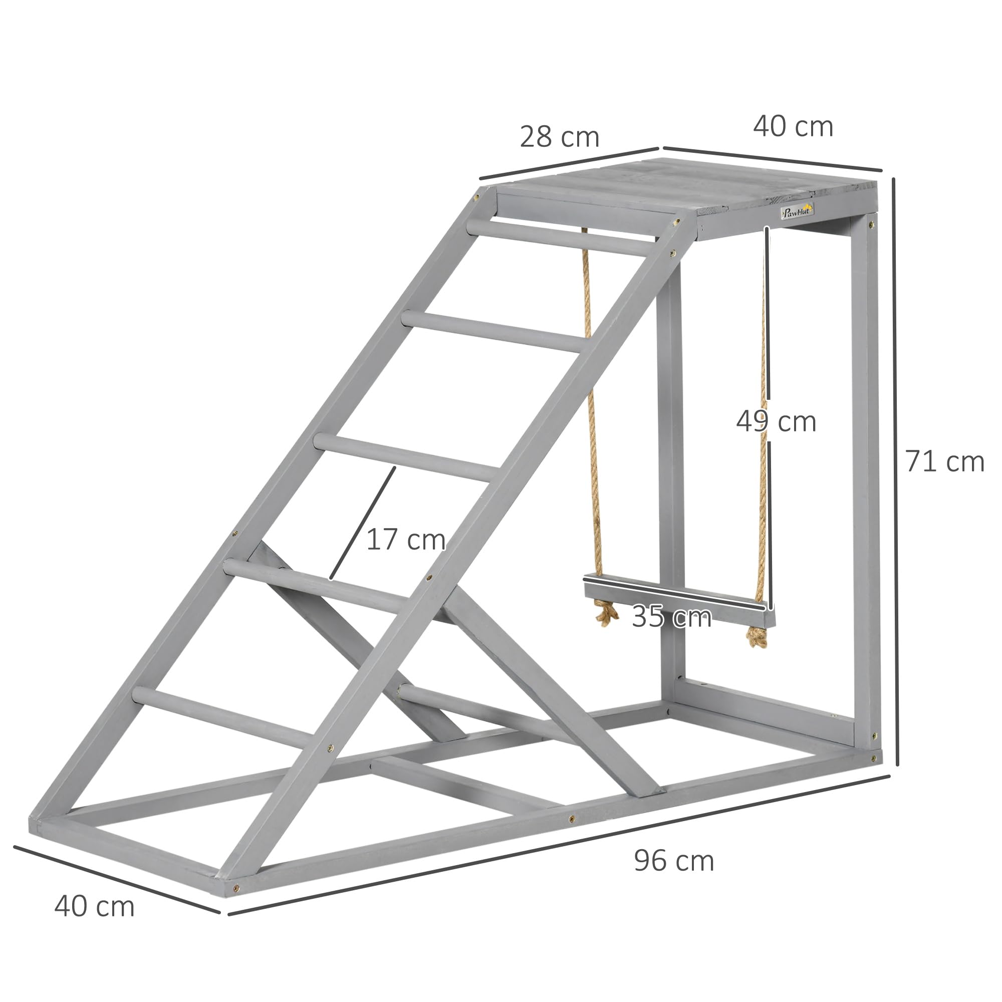 PawHut Drewniana grzędka dla kury z drewnianym placem zabaw, huśtawką, drabinką i platformą, naturalna strefa dla kurczaków, 96 x 40 x 71 cm, szara