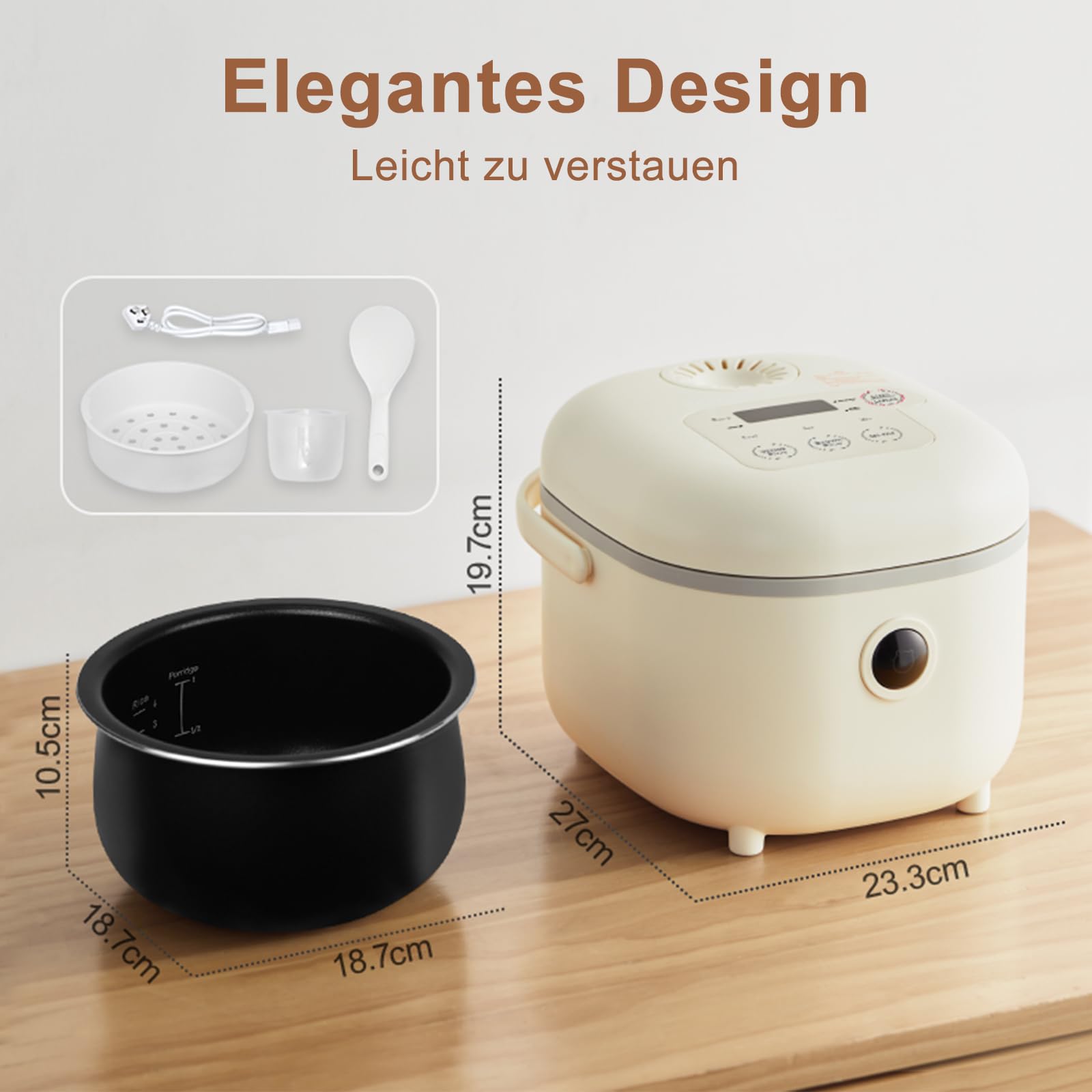 Bear Reiskocher 3,5 Tassen (ungekocht) mit Dampfgarer, Multifunktioneller 350W Elektrischer Mini Rice Cooker，6 Reiskochfunktionen für 2-4 Personen