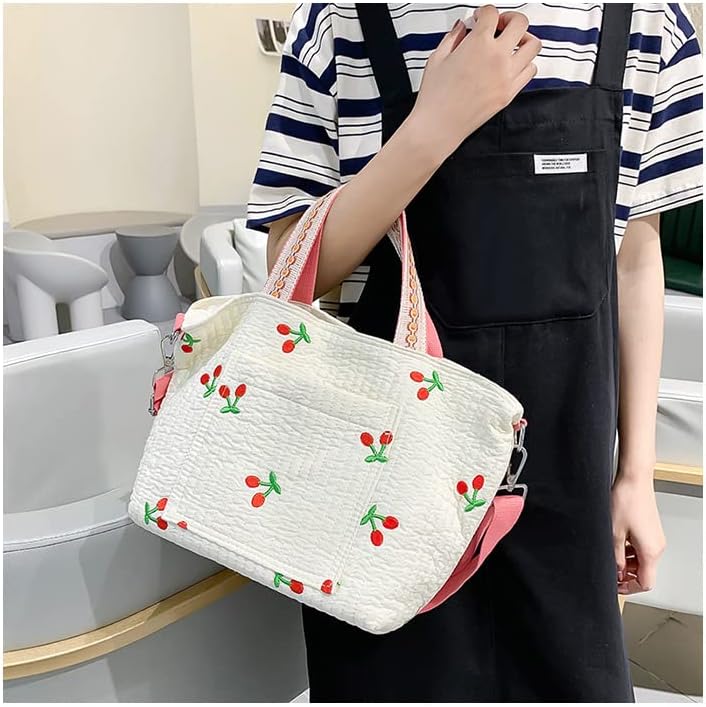 Fairycore Cherry Embroidered Messenger Bag Aesthetic Mother Diaper Bag Y2K Shoulder Bag Trendy Crossbody Bag Accessories