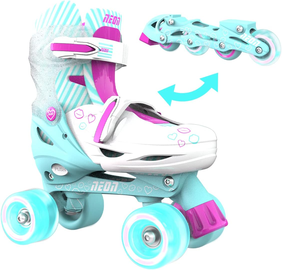 Yvolution Neon Combo Skates for Kids – 2-in-1 Adjustable Quad & Inline Skates with Light-Up Wheels | Beginner-Friendly, No Tools Needed (12-2 or 3-6 US)