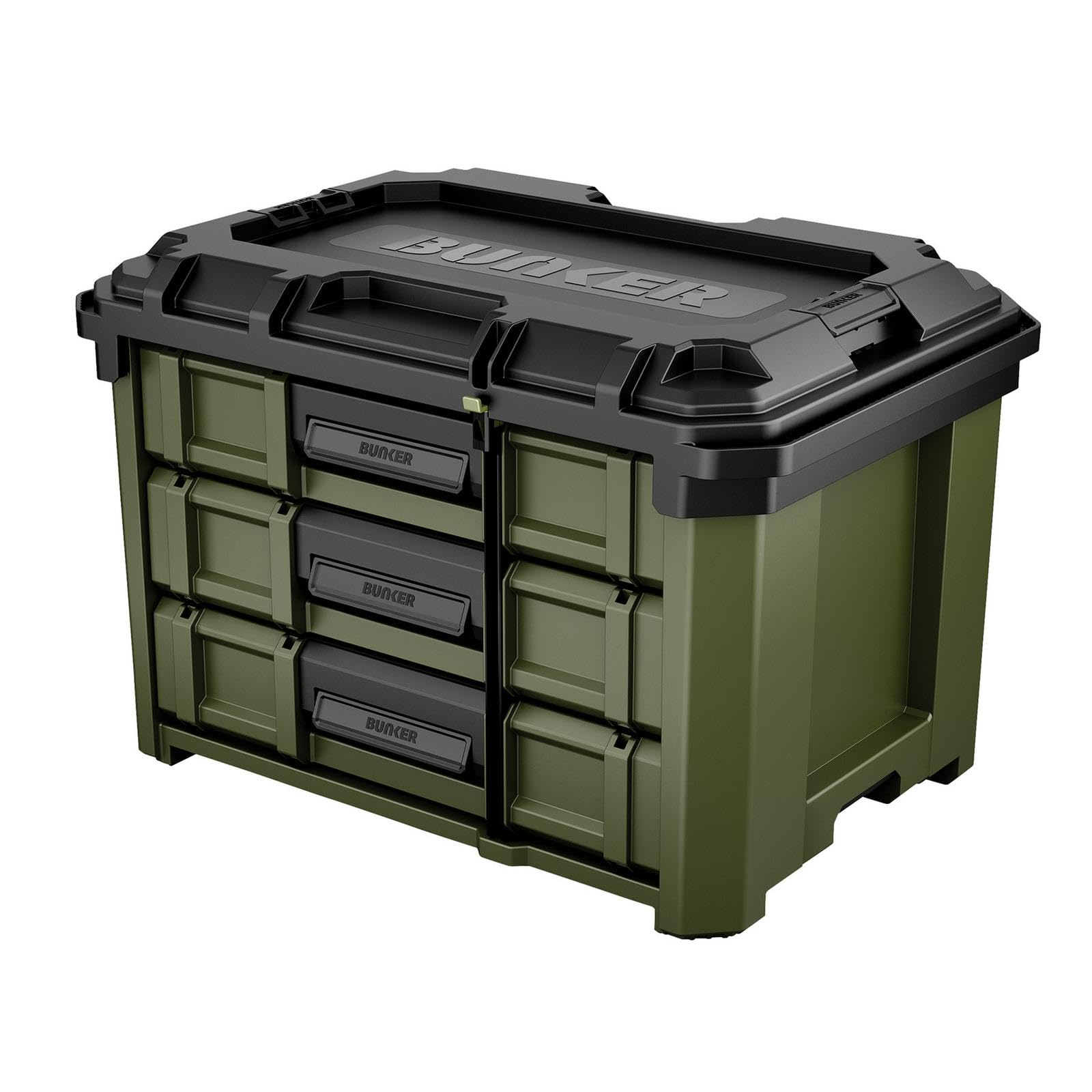 Bunker Green Load-Up 3 Drawer Tool Box - Stacking Tool Storage Chest - 570Mm