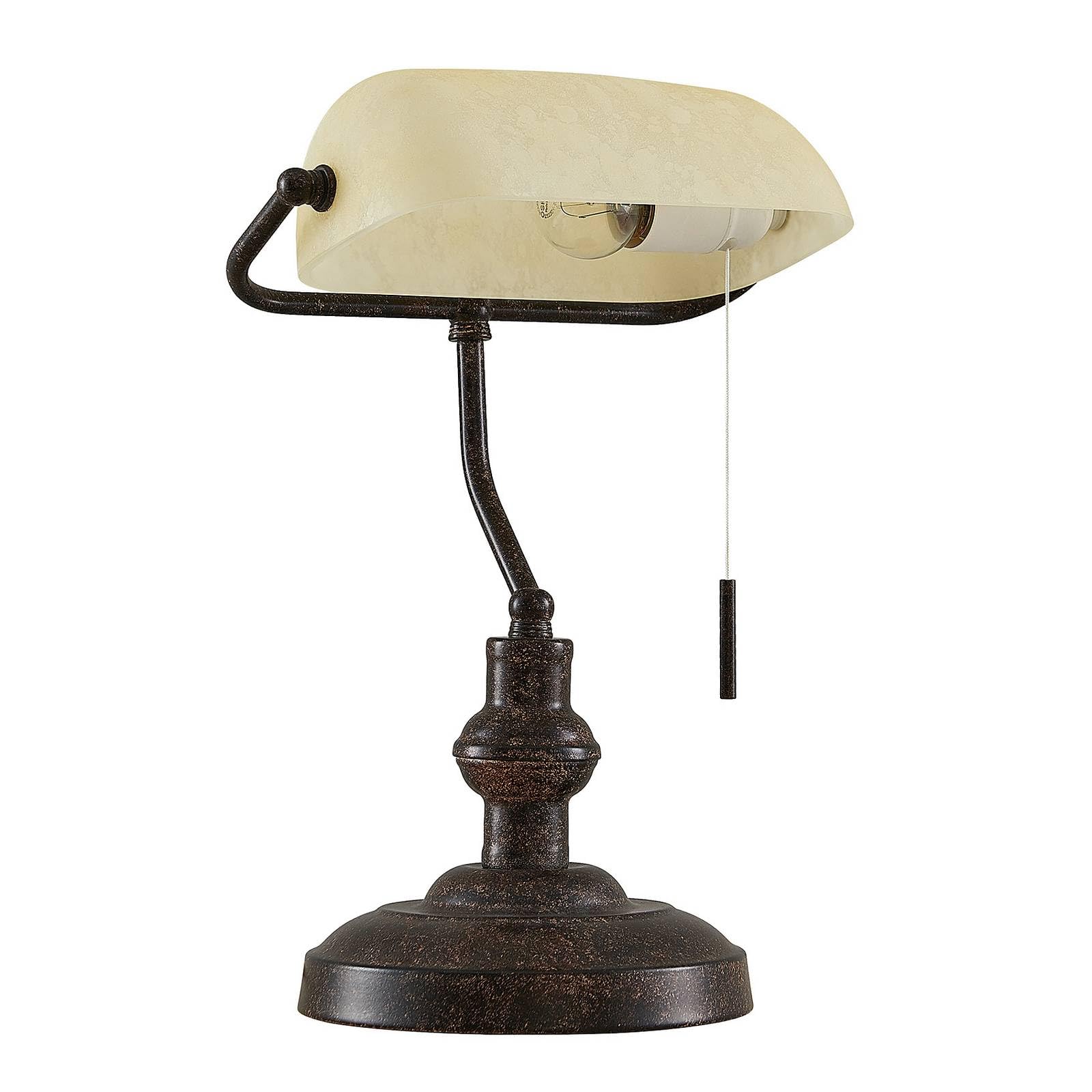 Lindby Rust Brown, Amber Table Lamp Profina (Antique, Vintage) In Brown Made Of Metal For E.g. Office & Workroom (1 Light Source E27) From Desk Lamps