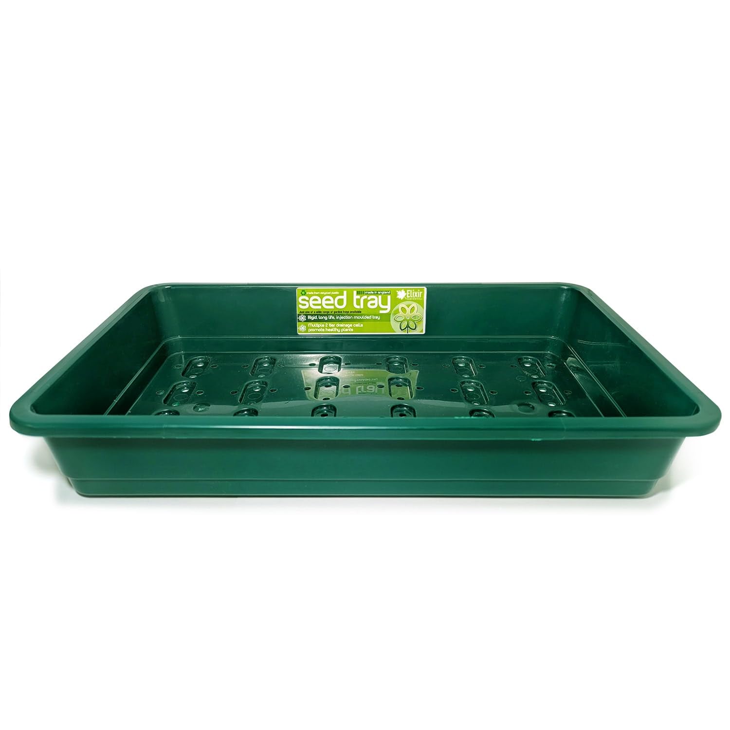 Elixir Gardens Heavy-Duty Plastic Full Size Seed Trays for Germination & Planting Propagation with Base Drainage Holes | Various Quantites 1-100 | Full Size Green (G17G) x 35