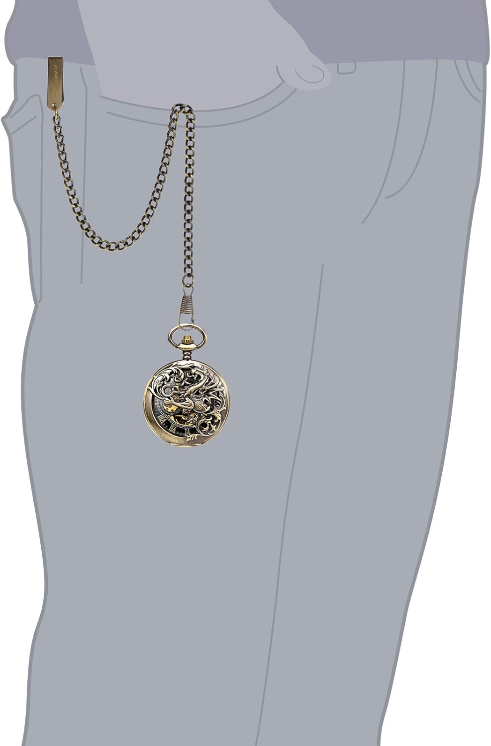 Mens Mechanical Pocket Watch Dream Dragon Skeleton Half Hunter Double Open Silver/Bronze/Black Case for Man - Image 5