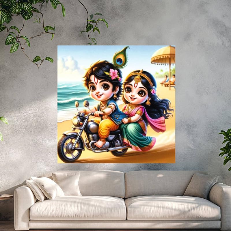 Image of British Terminal Cute little Bal Gopal Baby God Krishna| Kanha Ji | Laddu Lord Makhan Chor Painting Religious Poster for Pregnant Women for wall (matt thin vinyl,sticker,multicolor,unframed)| bj417