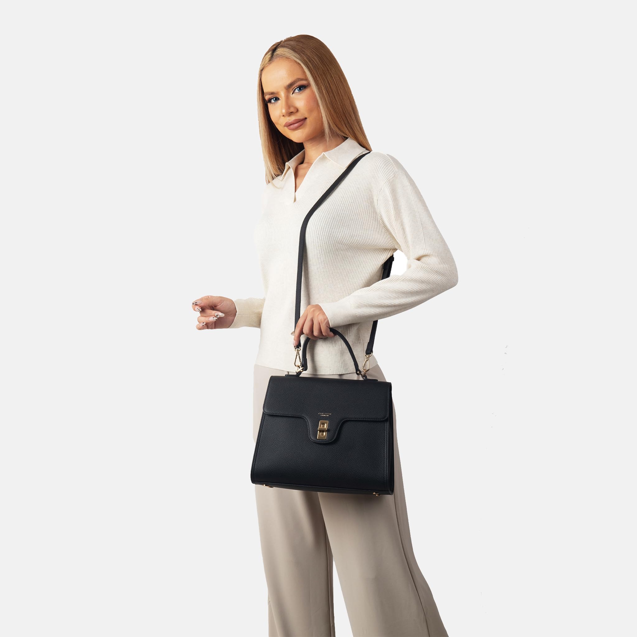 Carlheim, Gotland Genuine Leather collection, Estelle Genuine Leather Handbag (Black)