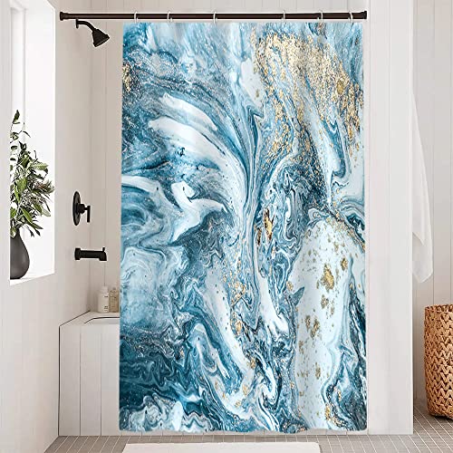 Cortina de Ducha Oro Azul, Uiiooazy Cortina de Ducha Óptica de Mármol Abstracto Moderna Cortina de Ducha Anti Moho Impermeable Tela de Poliéster Lavado Cortina Ducha para Baño con 12 Ganchos 120x200cm Cover