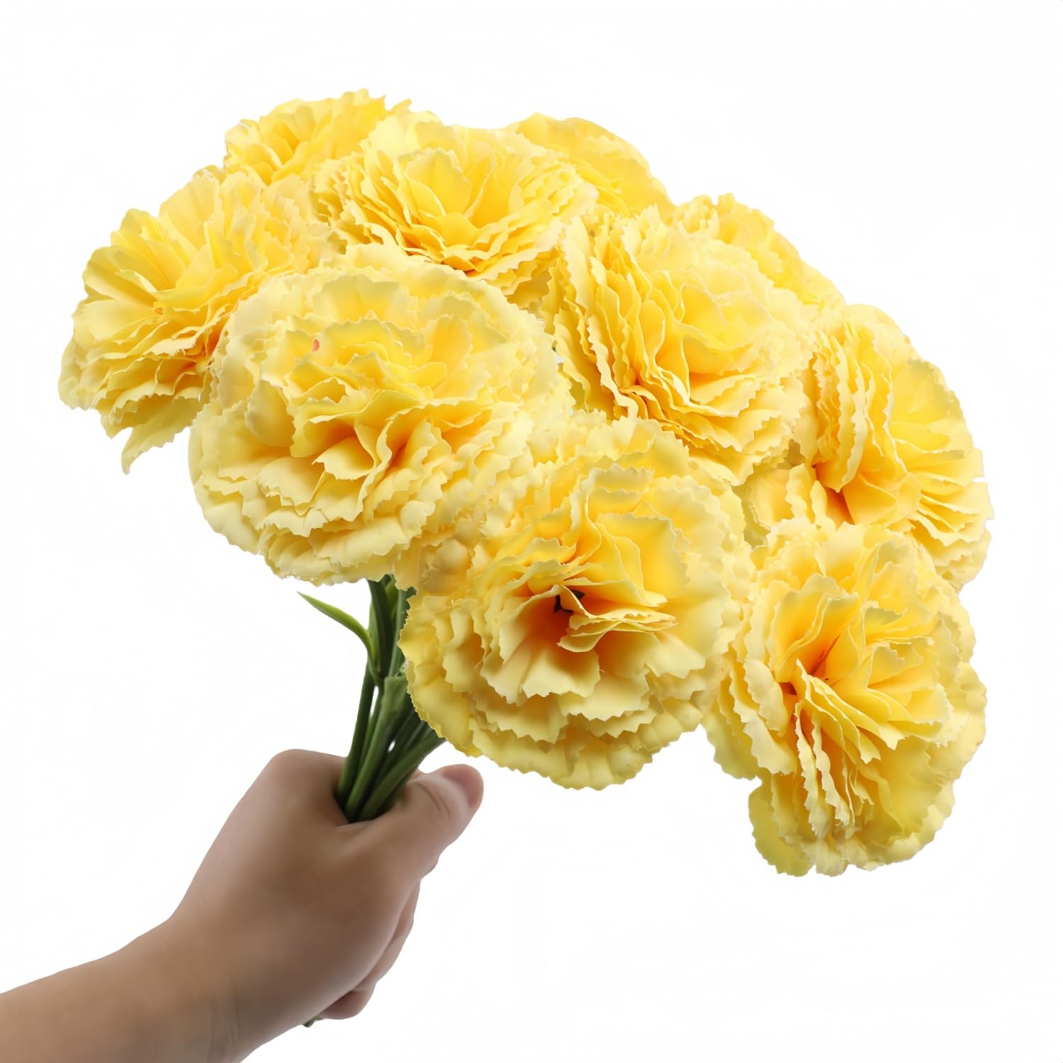 10 Pack Artificial Carnations Flowers - 11.4 Inch Real Touch Silk Flowers with Stems for Wedding Bouquets, Bridal Centerpieces, Home Floral Arrangements & Table Decor (Yellow)