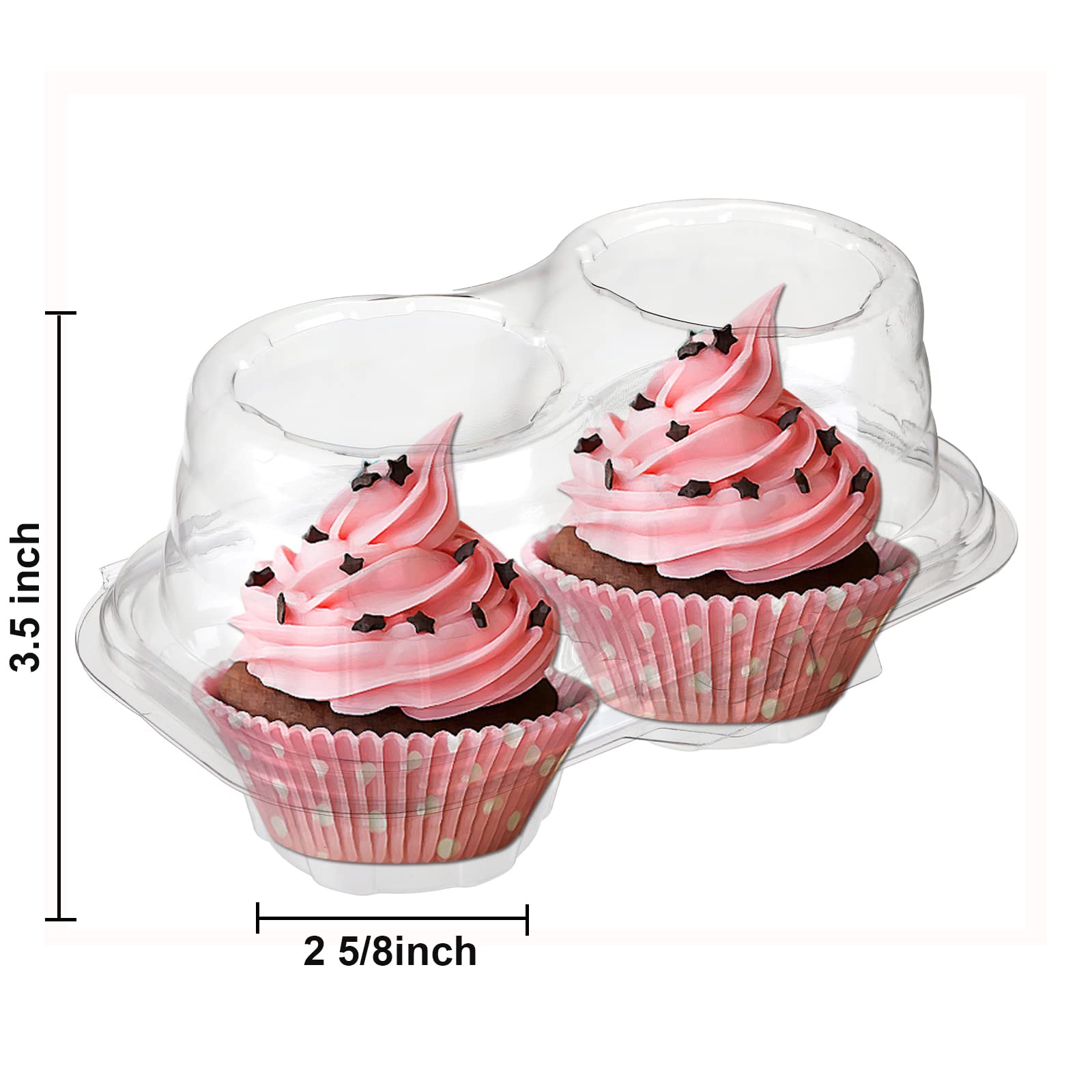 Bekith Lot de 60 boîtes à cupcakes jetables en plastique à 2 compartiments avec couvercle hermétique, transparentes empilables et profondes, sans BPA