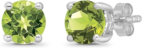 Pendientes solitario de plata de ley con peridoto, Metal Piedra, Peridoto