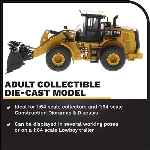 Miniatura 3 de Diecast Masters 164 Caterpillar CAT 950M Cargadora de ruedas con horquilla de troncos, cucharón y 2 postes de troncos 85635