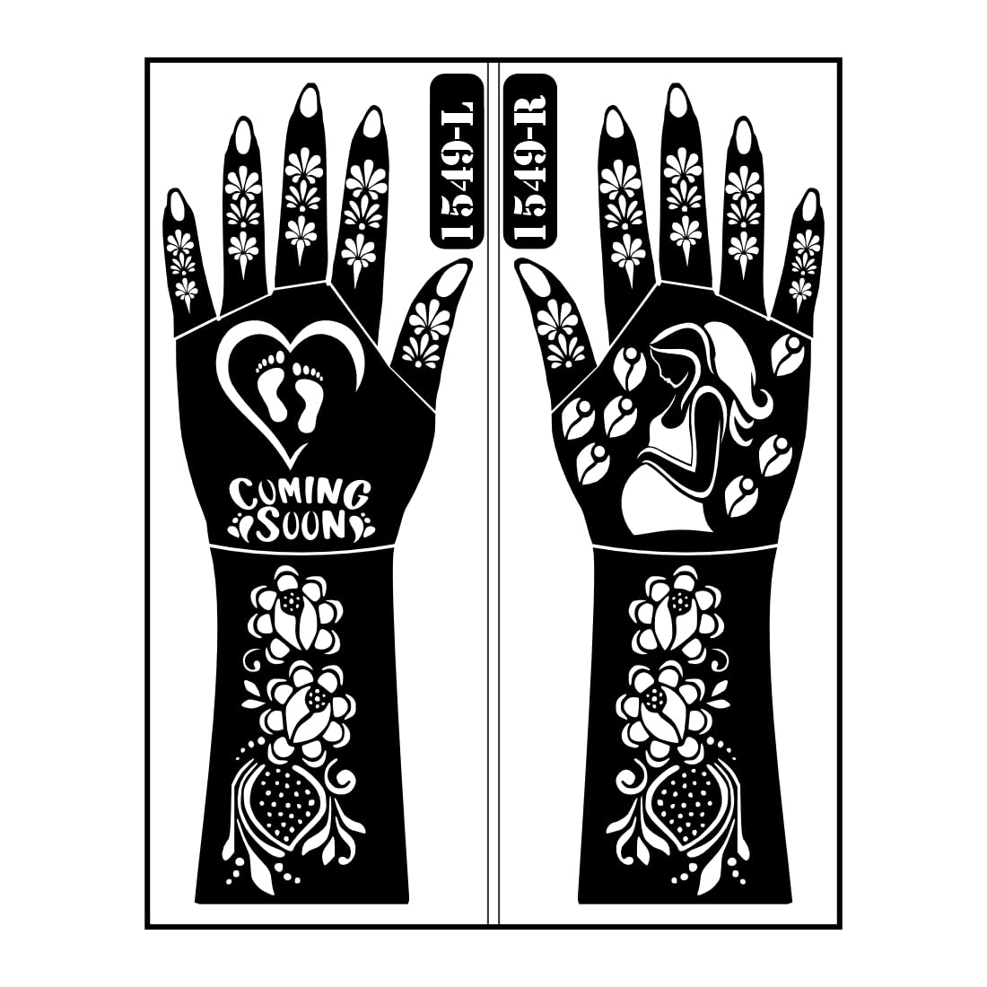 Baby Arrival Announcement Mehndi Stencil Sticker With Motherhood Theme And Elegant Full Hand Layout-image-14