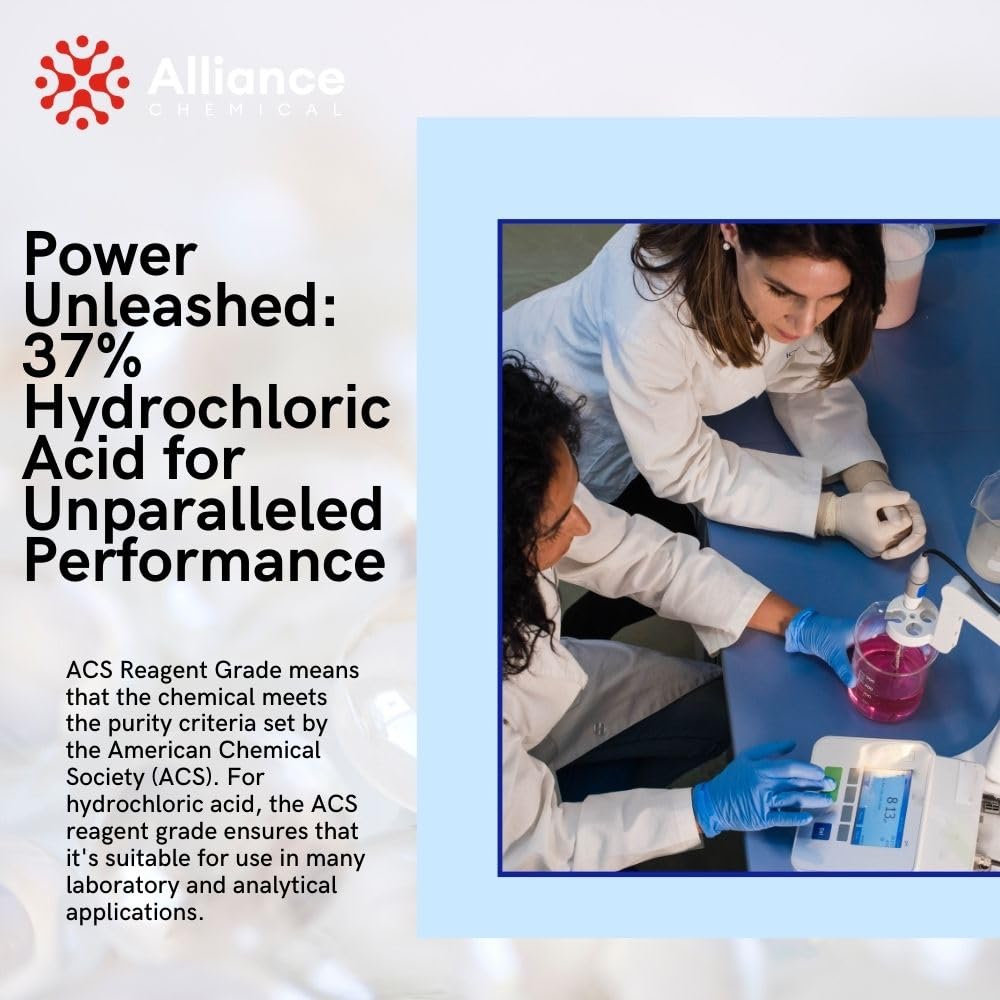 Alliance Chemical Hydrochloric Acid 37% ACS Reagent Grade - 4 Quarts (1 Gallon) - High Purity Muriatic Acid for Laboratory Applications