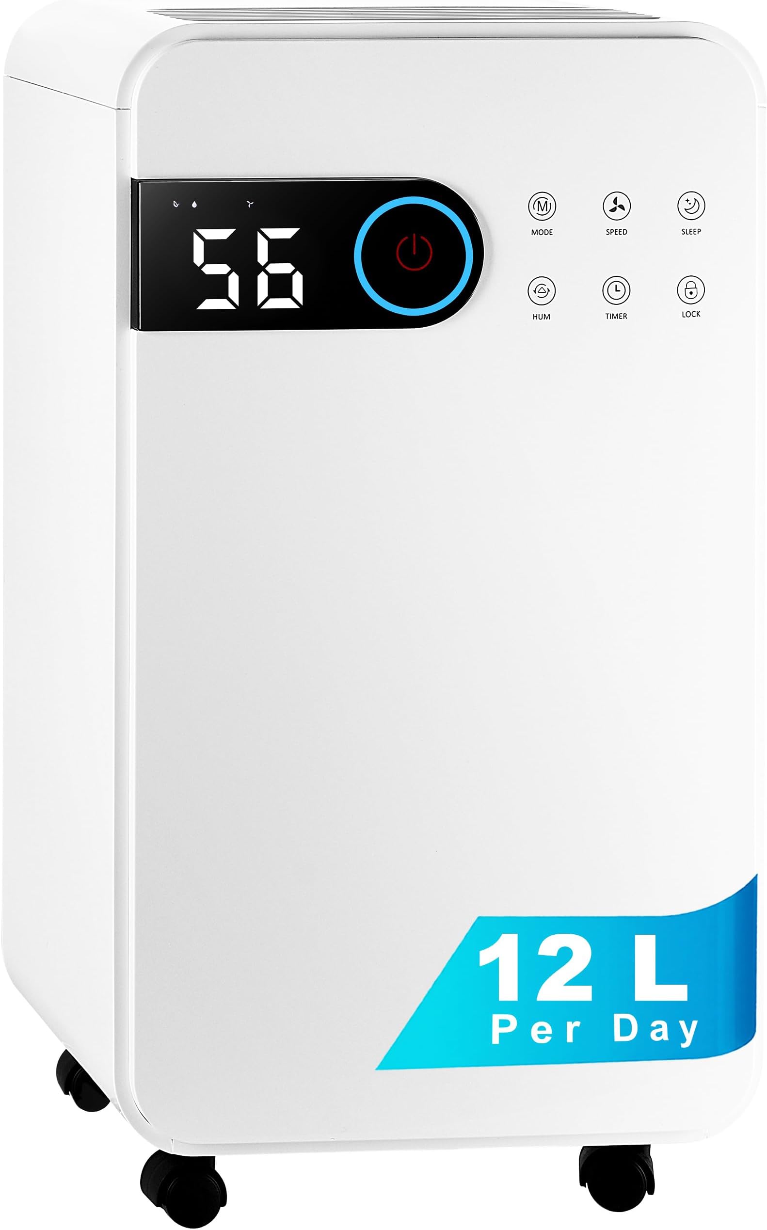 Home Dehumidifier 12L per Day, Clothes Drying Function, Continues Drainage, 24 Hours Timer, Removes Condensation, Damp, Moisture and Purifies Air, Ideal for Homes, Offices, Basements, Laundry