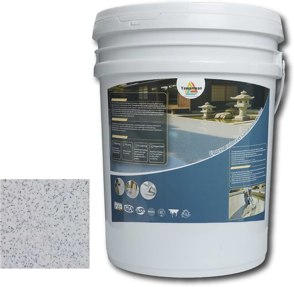 Self-Leveling Epoxy Colored Sand Floor Paint - Heavy Duty Quartz Floor Coating (Milky White,20KG/700OZ) - Slip-Resistant, Waterproof & Wear-Resistant for Indoor/Outdoor Garage, Basement, Shop, Concrete