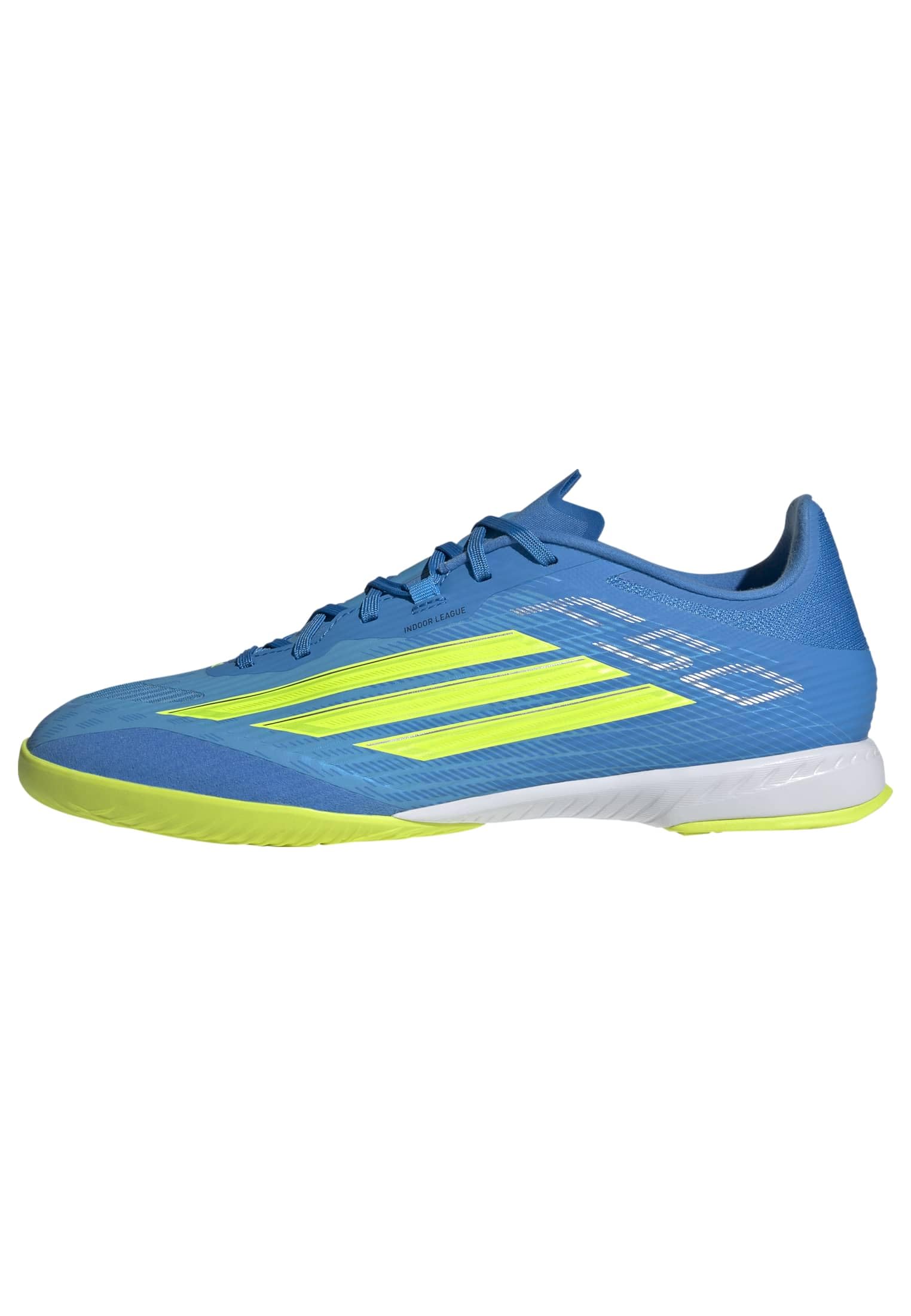 adidas Unisex F50 League Indoor Football Shoes, Lucid Ray Blue/Team solar Yellow 2/Lucid Aquamarine, 44 EU