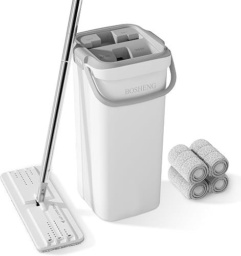 Juego de trapeador y cubo, trapeadores planos para limpieza de pisos, trapeador de pared con mango extensible de 60 pulgadas, mopa de piso de madera
