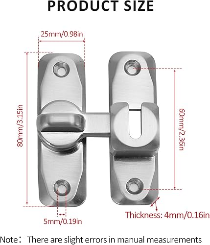 Miniatura 2 de Pestillo plateado para puerta de granero de 90180 grados, cerradura de seguridad mejorada, 2 piezas de aleación de zinc que protegen la privacidad