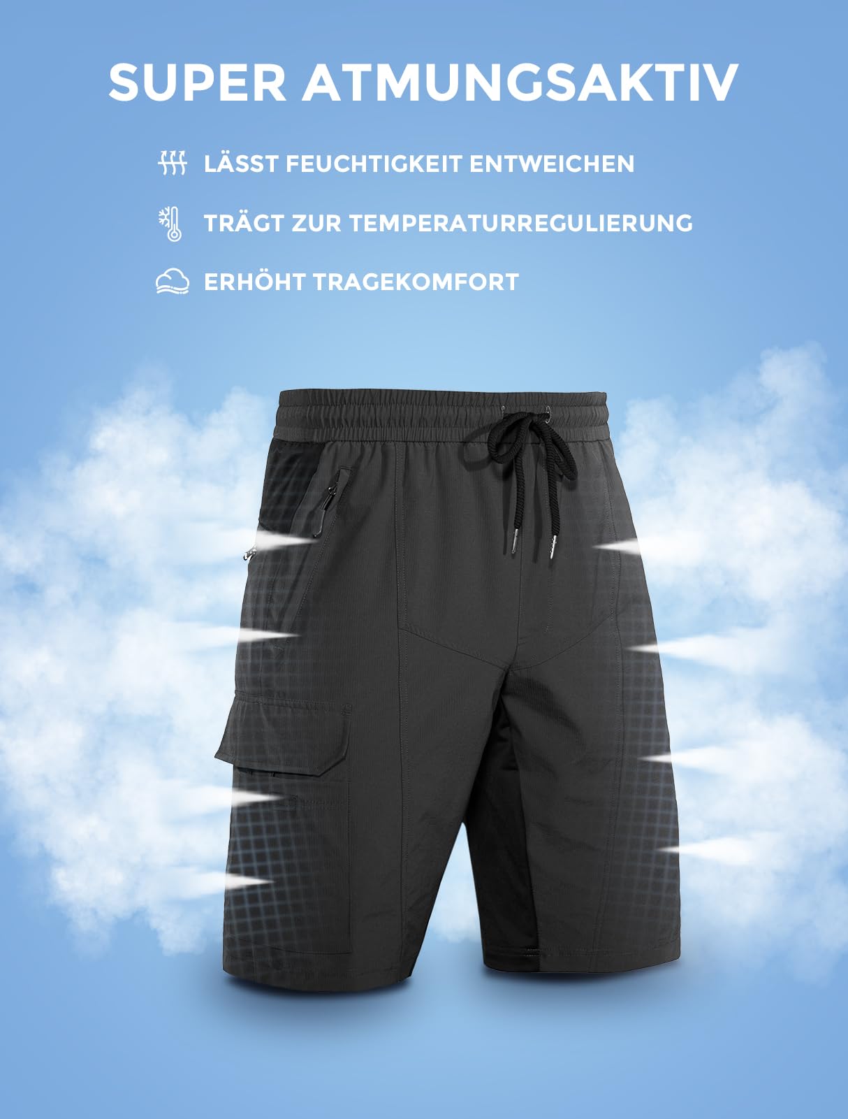 Wespornow Bermuda Homme 5 Poches Sport Séchage Rapide Pantalon Court Extérieur Stretch Randonnée Trekking
