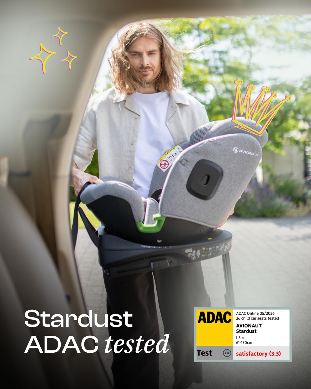 Fotelik samochodowy OBROTOWY z bazą 360° ISOFIX 61-150cm Avionaut Stardust
