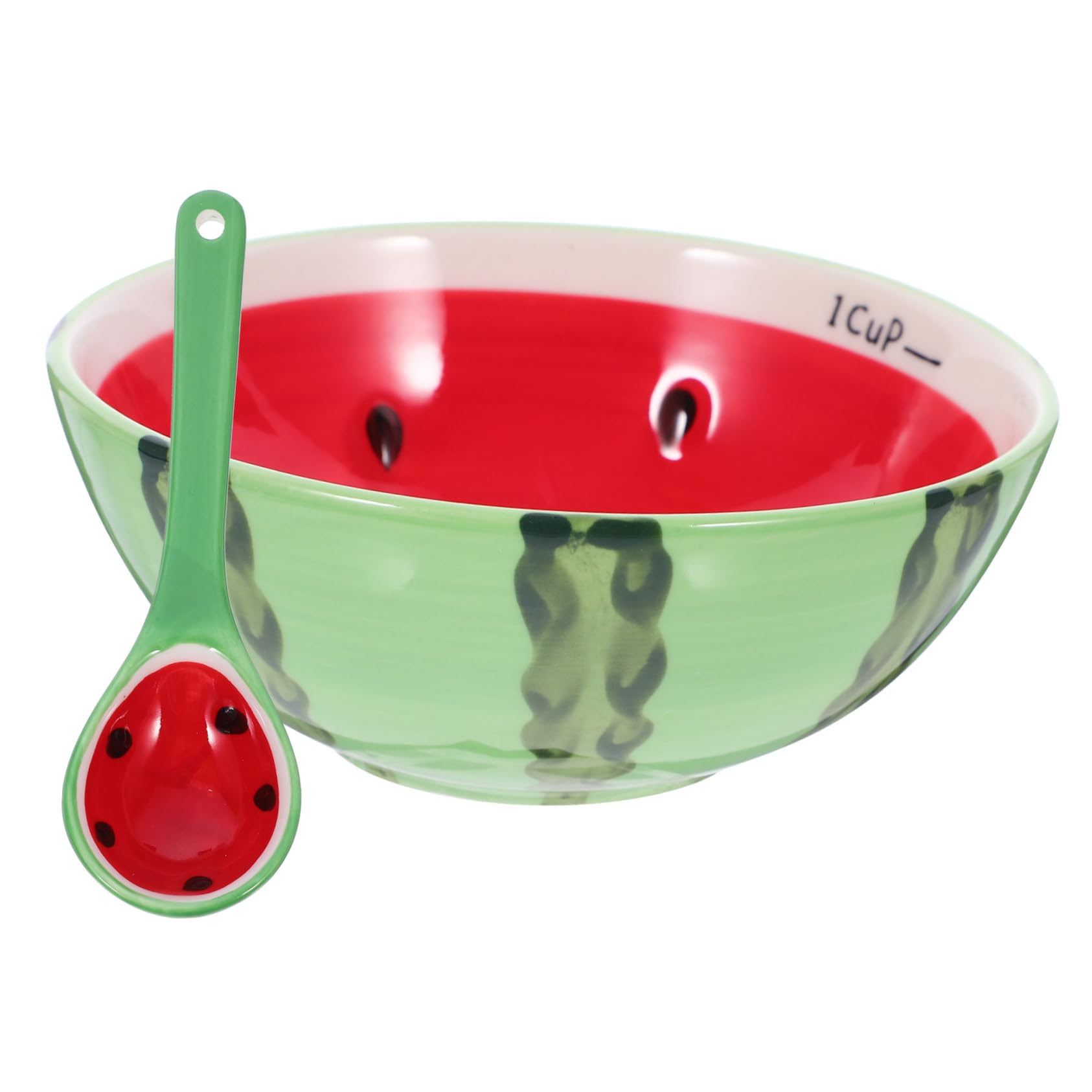 PRETYZOOM Unique Serving Fruit Bowl Set Modern Ceramic Bowl Spoon Microwave Dishwasher Safe for Restaurant Home