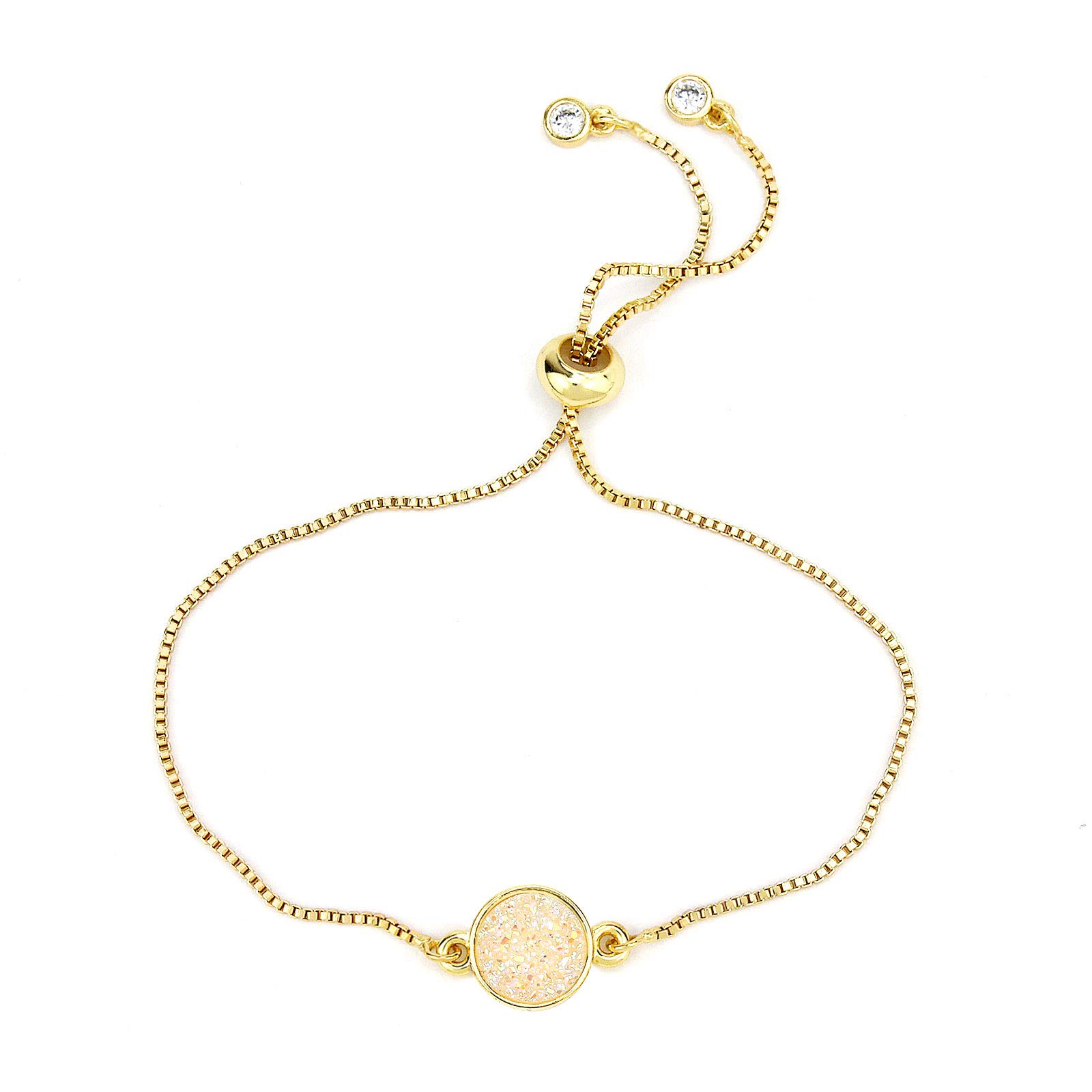 POMINADainty Gold Chain Bolo Bracelet Colorful Druzy Stone Charm Slide Adjustable Bracelet for Women Teen Friendship Gift Bracelet