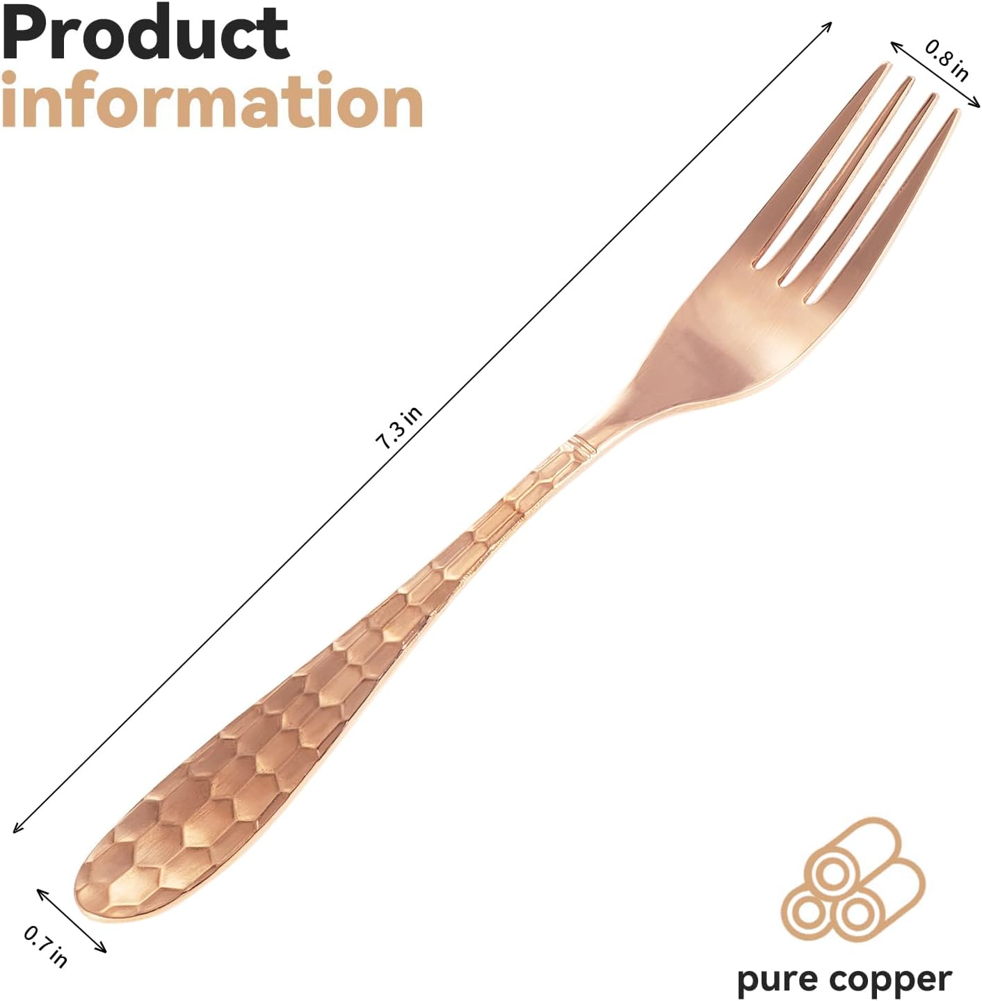 Copper Dinner Forks - 99% Pure Hammered Copper - Heavy Duty Kitchen & Salad Forks - Elegant Cutlery For Restaurant, Home Dining & Entertaining