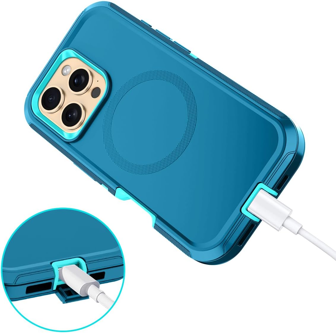I-HONVA for iPhone 16 Pro Case [Compatible with MagSafe] Shockproof 3-Layer Full Body Protection [Without Screen Protector] Rugged Heavy Duty Cover Case for Apple iPhone 16 Pro 6.3",Turquoise - Image 5