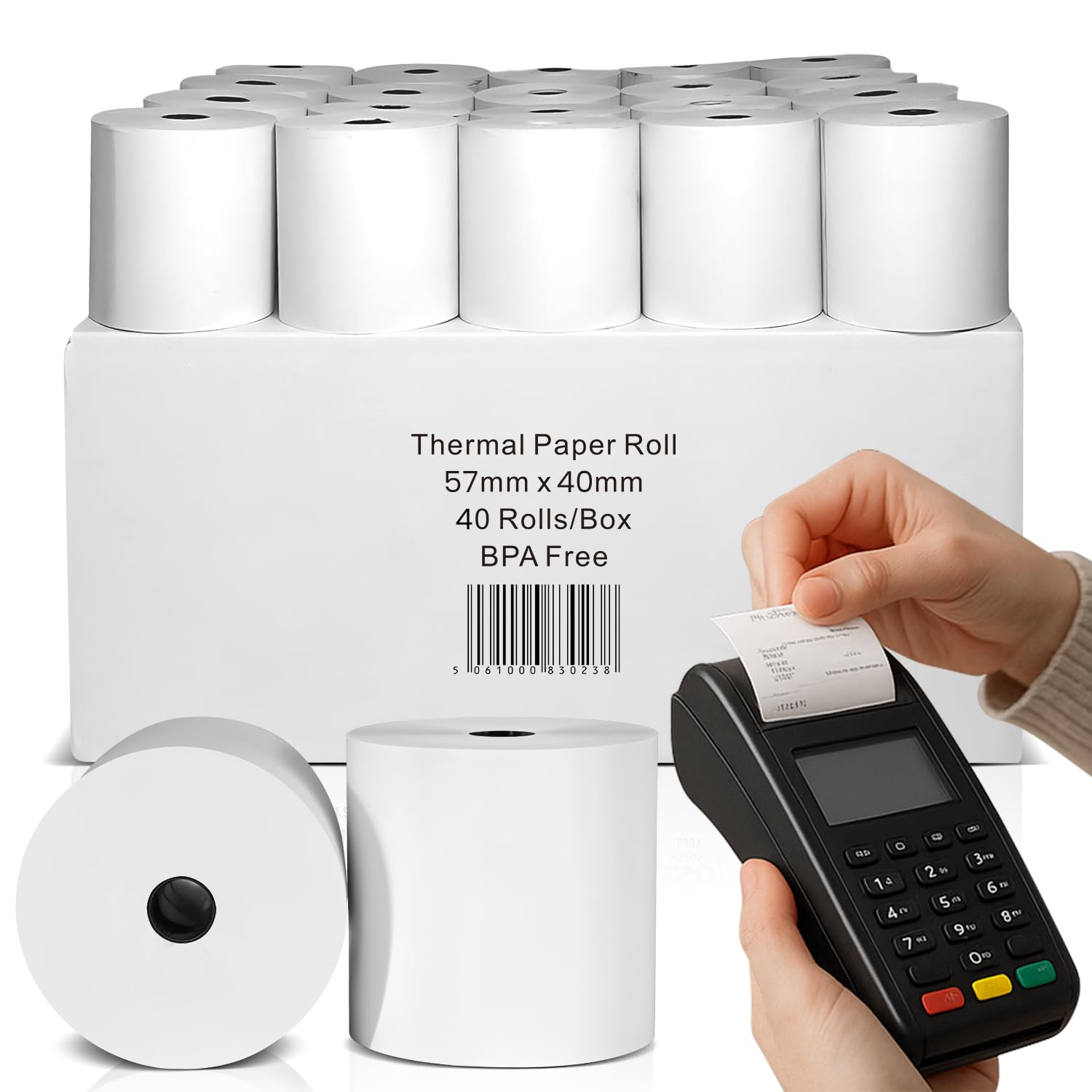 57x40mm Thermal Paper Rolls – Premium BPA-Free Receipts, 40 Rolls Case Pack Till Rolls Set, Long-Lasting POS Printer Paper, Compatible with POS Thermal Printers, Pack of 40 Rolls Case.