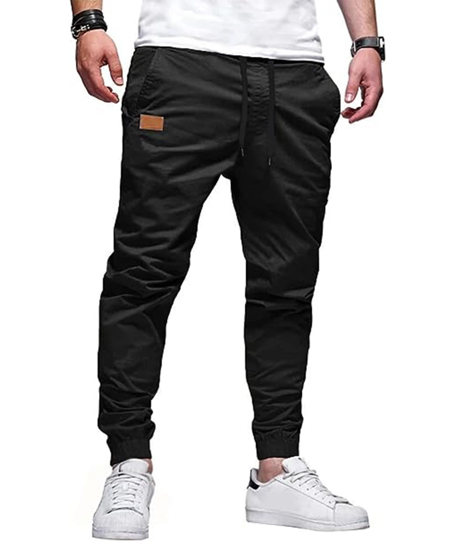 SOMTHRON Hombre Pantalón Cinturón de Cintura elástico Pantalones de chándal de algodón Largo Jogging Pantalones de Carga Deportiva de Talla Grande Jogger Slim Fit Pantalones — view 10
