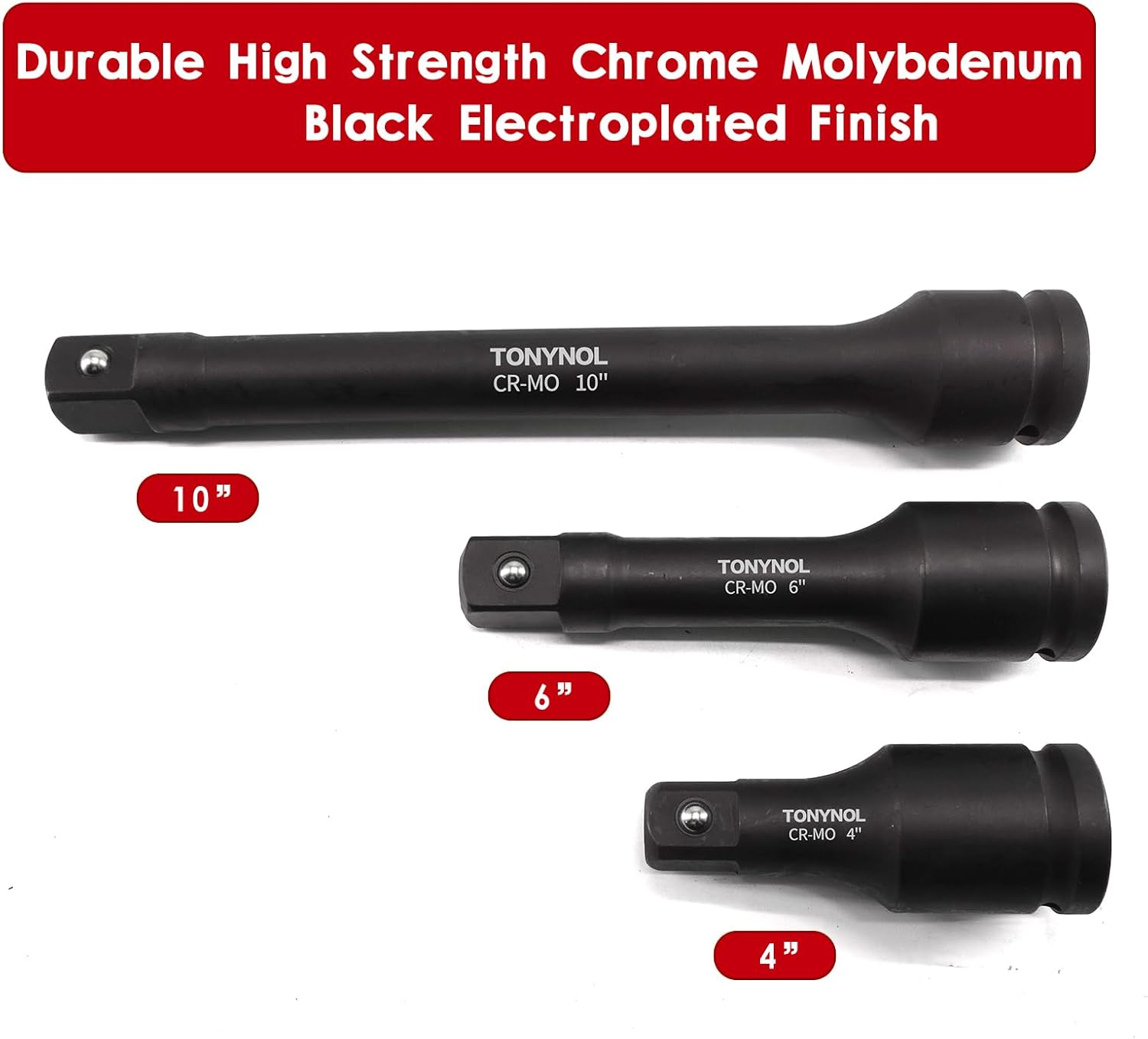 1" Drive Impact Extension Bar,3 PCS(4",6",10"),Cr-Mo Steel,With a Storage Case.