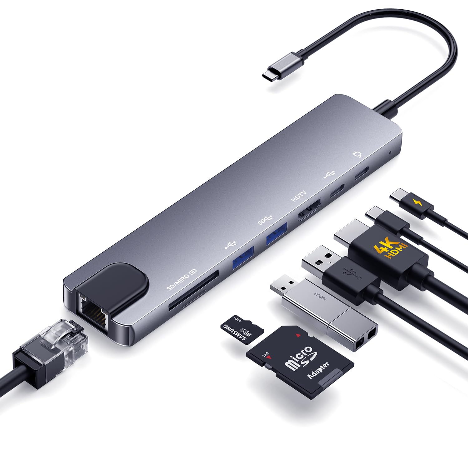 OPXYL 8-in-1 USB C Hub Multiport Adapter, USB C Docking Station for Laptop with 4K HDMI, 100W PD Charging, SD/TF Card Reader, USB 3.0 Ports for MacBook Pro/Air, iPad, Windows, School & Office