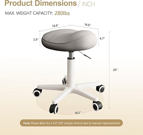 Miniatura 2 de Ergonomic Rolling Stool Height Adjustment for Salon Spa Massage Studio Kitchen Home, PU Leather Saddle Stool Chair with Swivel Wheels and Soft Seat