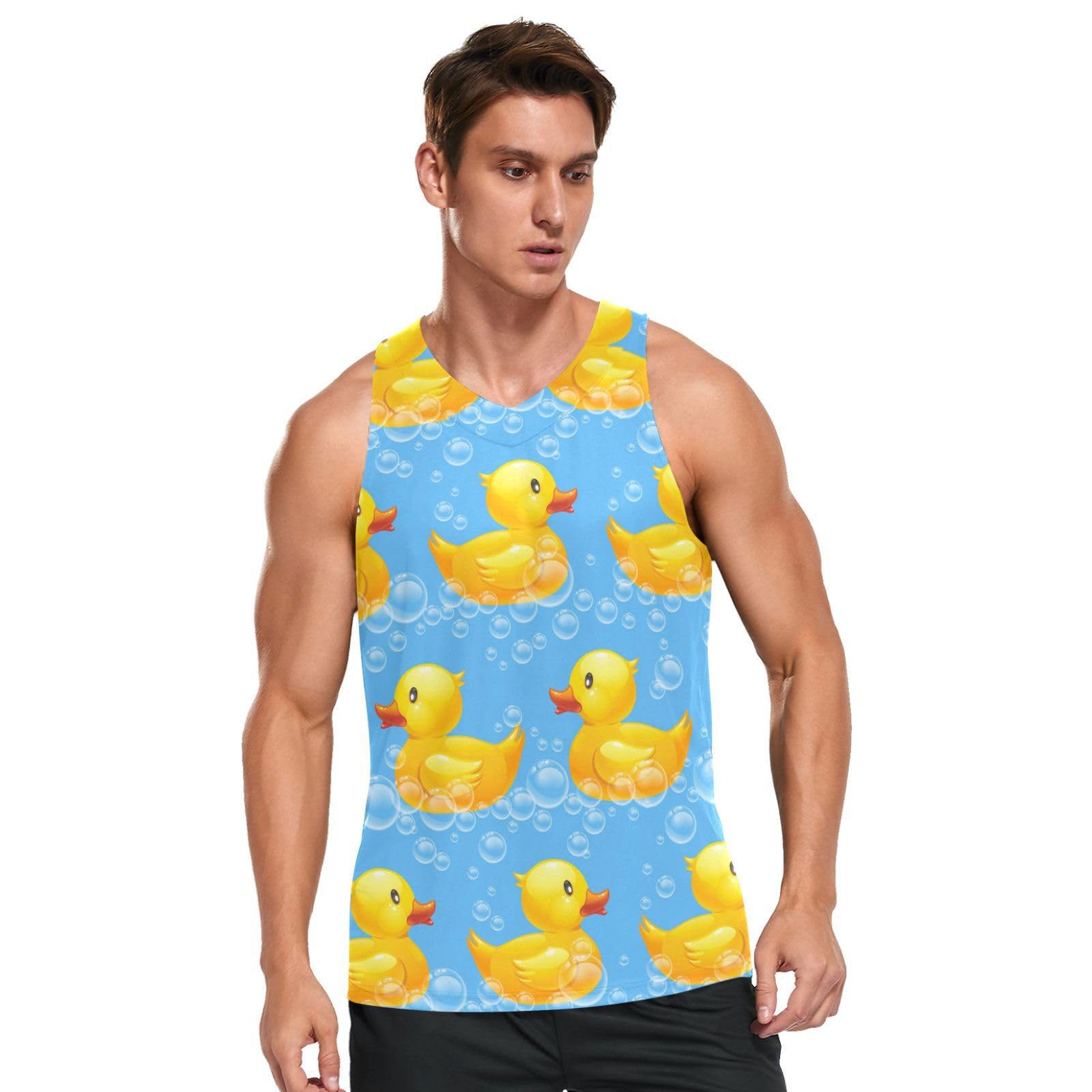 Linomo Men's Multicoloured Tank Tops Cute Yellow Duck Summer Sleeveless Tops Sports Vest Athletic Training Gym Training Tops T-Shirt