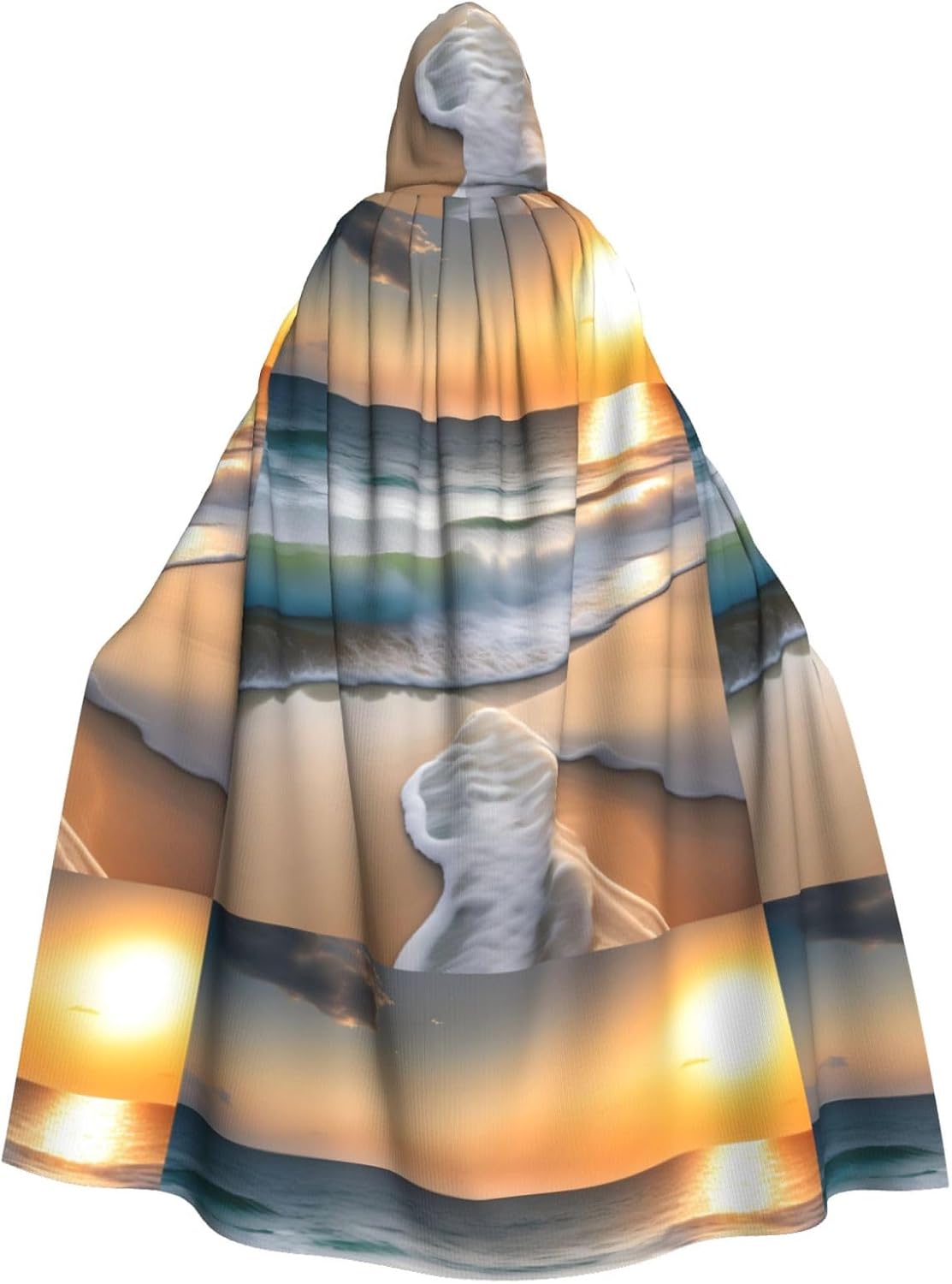 Sunset Over The Waves Men Women Halloween Role Play Party Decoration Hooded Poncho Black