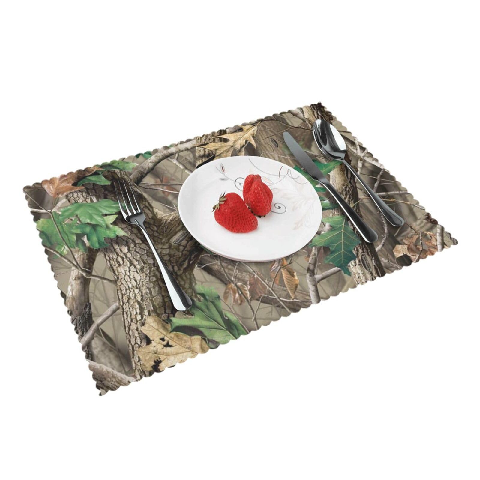 Hardwoods Green Camouflage Printed Placemats Set of 4 PCS Washable Placemat for Kitchen Table Heat-resistant Table Mats 45x30 CM
