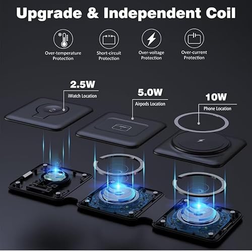 Miniatura 4 de Cargador inalámbrico aprobado por Apple para iPhone, estación de carga 3 en 1 para múltiples dispositivos Apple, cargador de viaje magnético