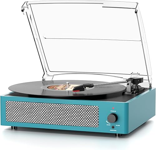 Reproductor de discos de vinilo de 3 velocidades con Bluetooth, tipo maleta, tocadiscos portátil con altavoces incorporados, salida de línea RCA