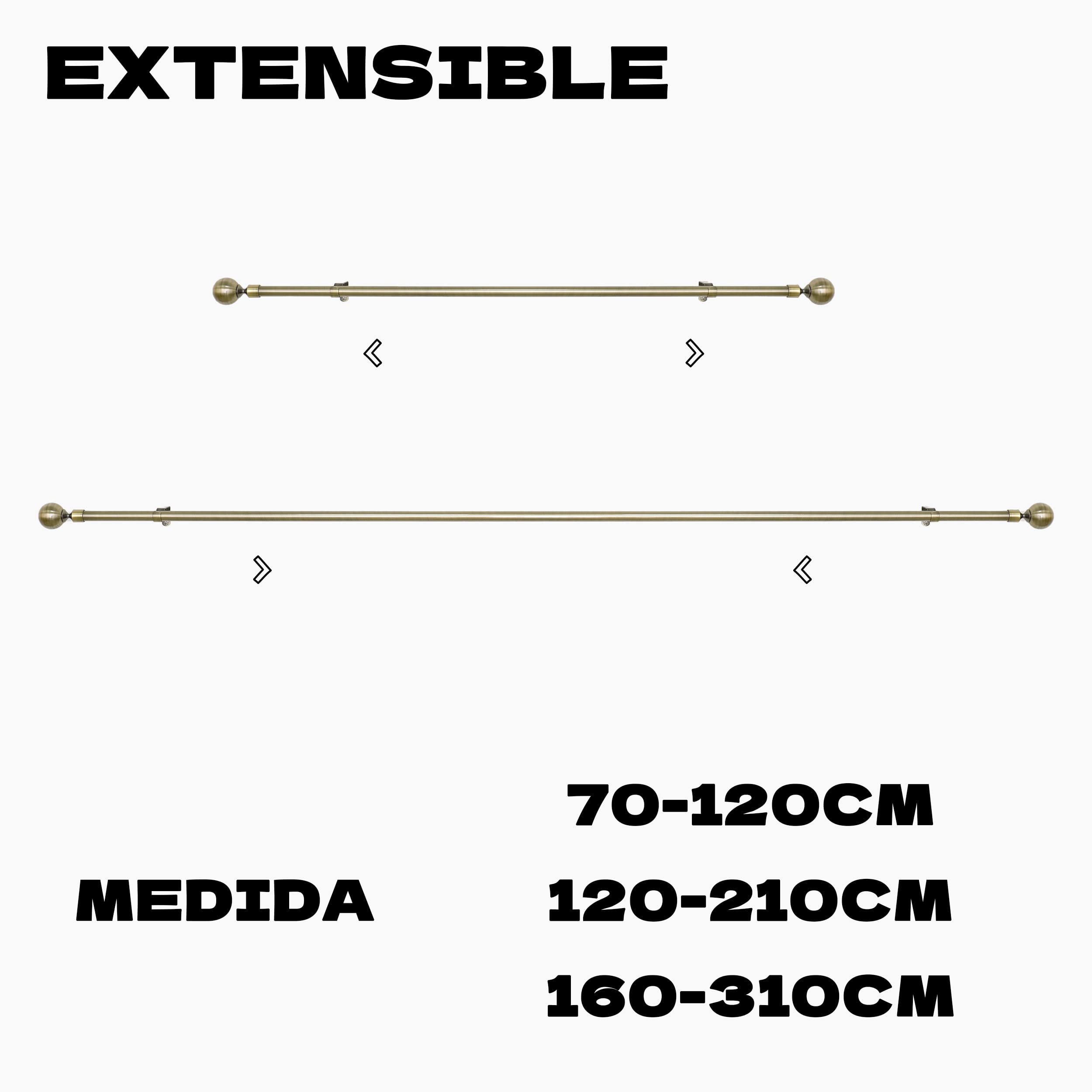 HOMEYA - Barra Cortina Extensible - Barra Forjado Extensible para Cortina - Palo Delgado con Sorportes 160-310cm, Bronce - Bola
