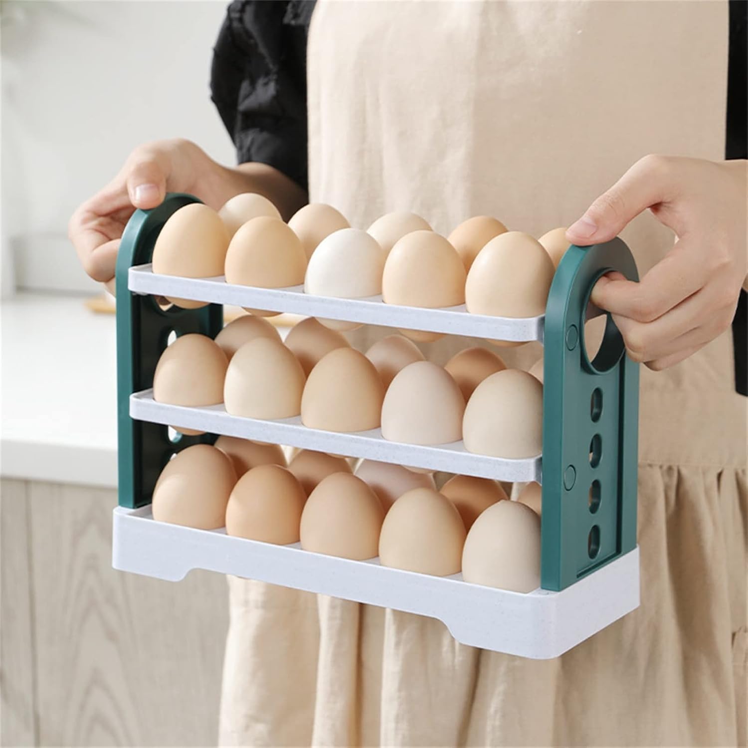 Egg Holder 30 Grids Egg Storage Box Refrigerator 3-Layer Egg Holder Case Kitchen Fridge Storage Container Food Organization Box